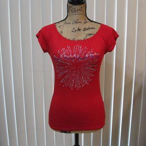 NWT Bebe red rhinestone logo graphic t shirt top XS extra small